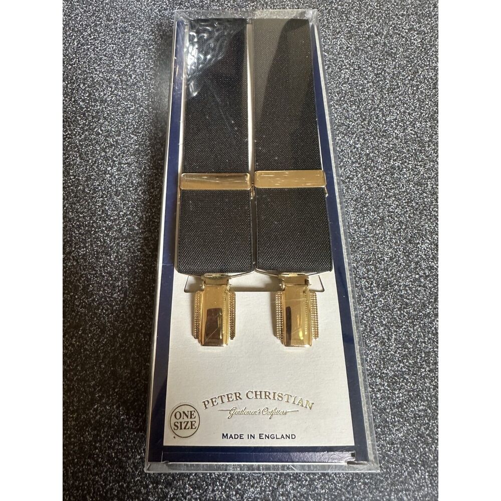 NEW Peter Christian Black Suspenders with Gold Clips